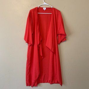 Bright Coral LulaRoe Shirley Kimono, Size M